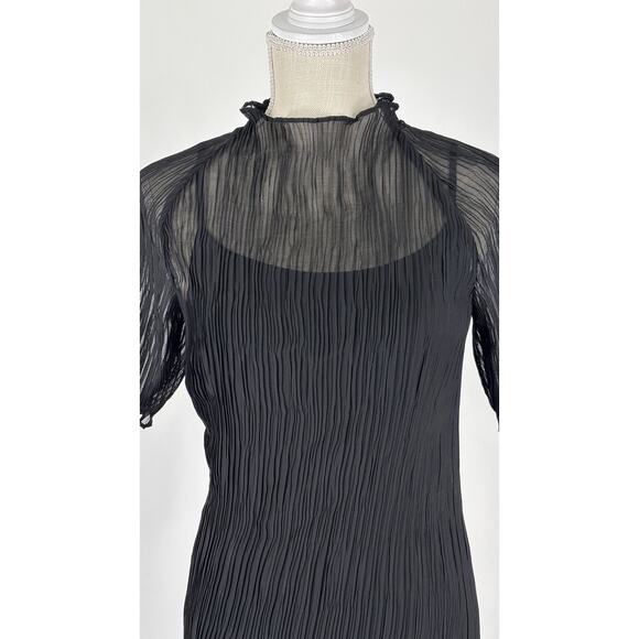 Luxely Plissé Funnel Neck Pleated Midi Dress Black Womens Size Medium New - Picture 6 of 14